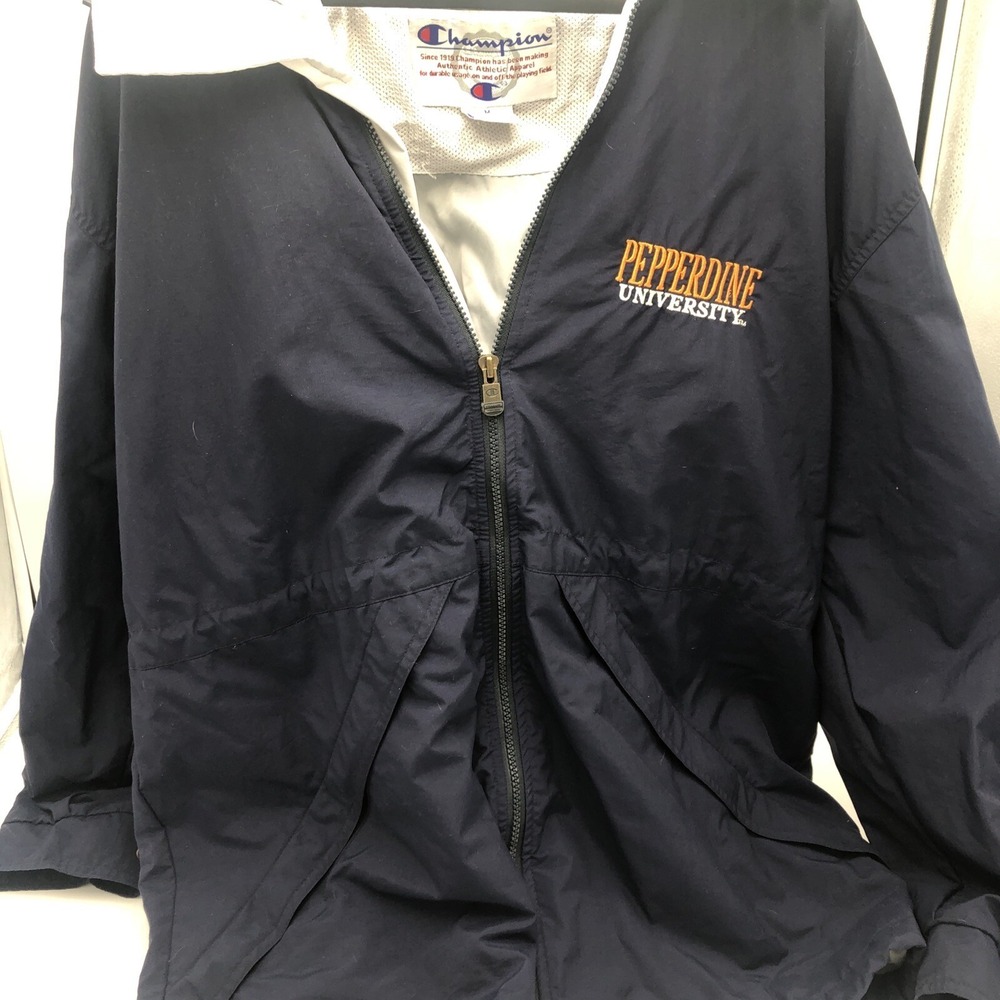 Vintage Champion Pepperdine University Stadium Jacket Coat 90s Size Medium Blue